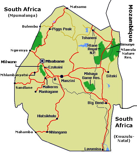 sud afrique swaziland carte